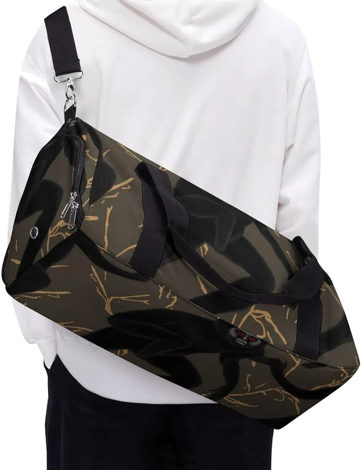 Gym Bags for Men Women Black Gibbon Monkey Duffle Bag Travel Overnight Bag with Shoe Compartment Tote Bags