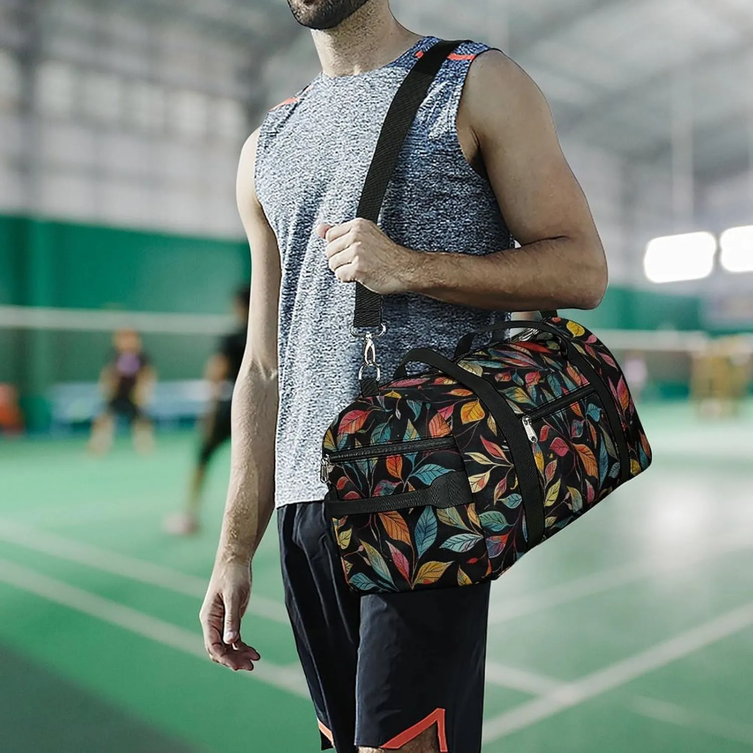 Gym Bags for Men Women Black Intricate Trees Duffle Bag Travel Overnight Bag with Shoe Compartment Tote Bags