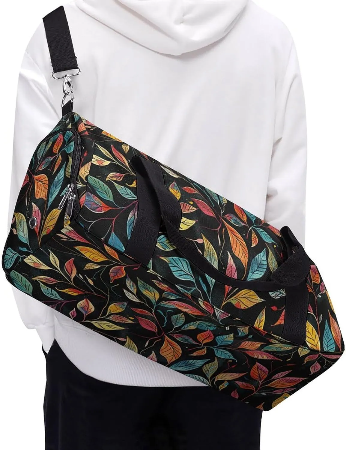 Gym Bags for Men Women Black Intricate Trees Duffle Bag Travel Overnight Bag with Shoe Compartment Tote Bags