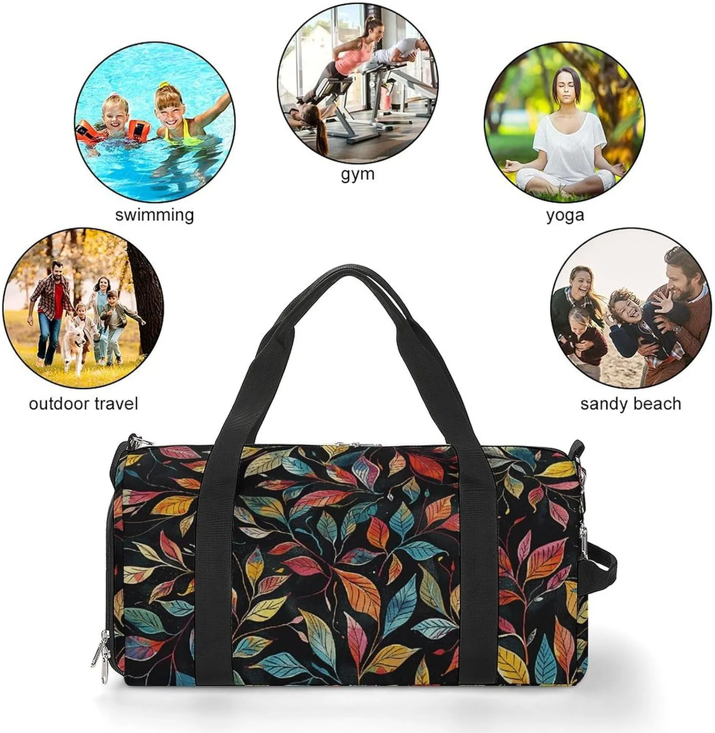 Gym Bags for Men Women Black Intricate Trees Duffle Bag Travel Overnight Bag with Shoe Compartment Tote Bags