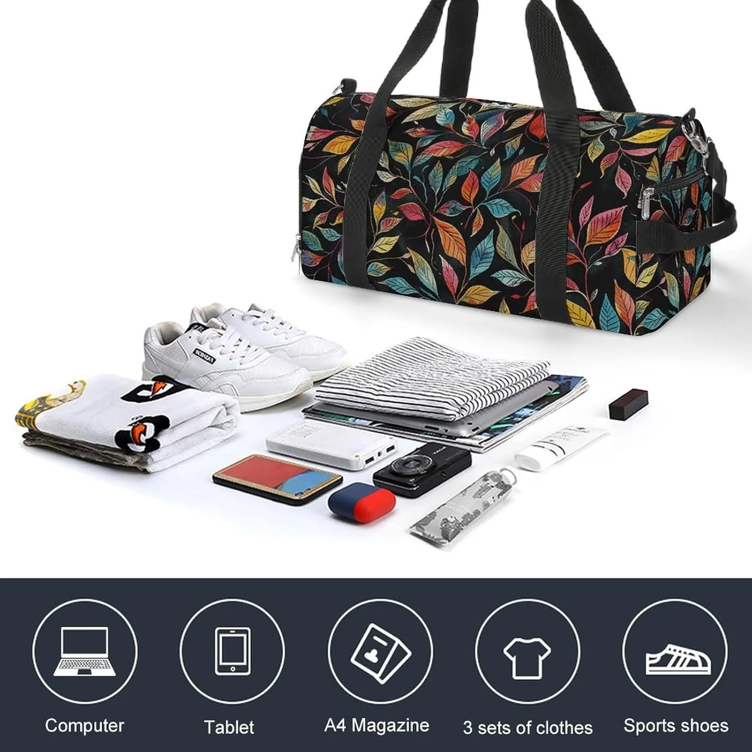 Gym Bags for Men Women Black Intricate Trees Duffle Bag Travel Overnight Bag with Shoe Compartment Tote Bags