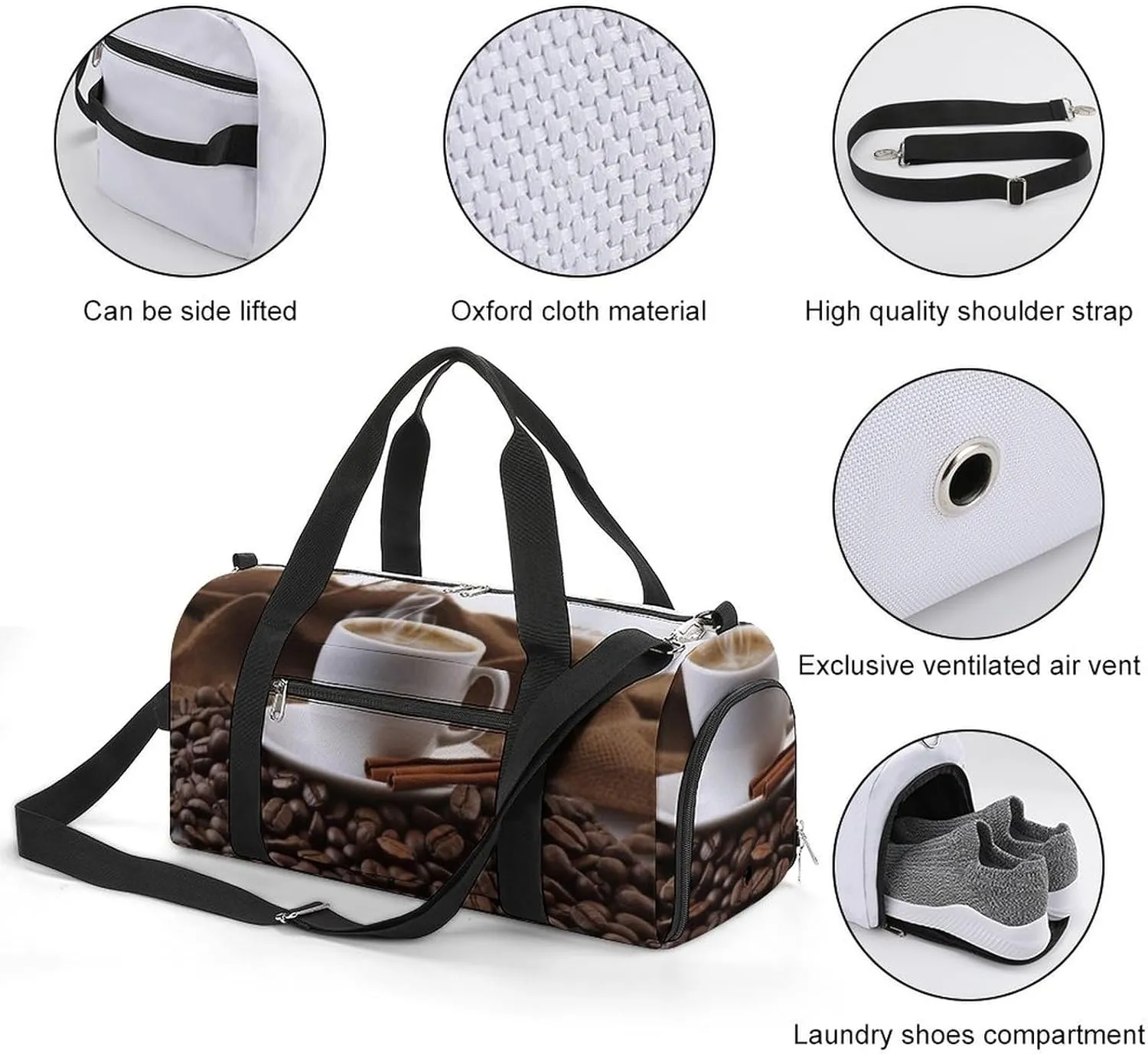 Gym Bags for Men Women Coffee Bean Duffle Bag Travel Overnight Bag with Shoe Compartment Tote Bags