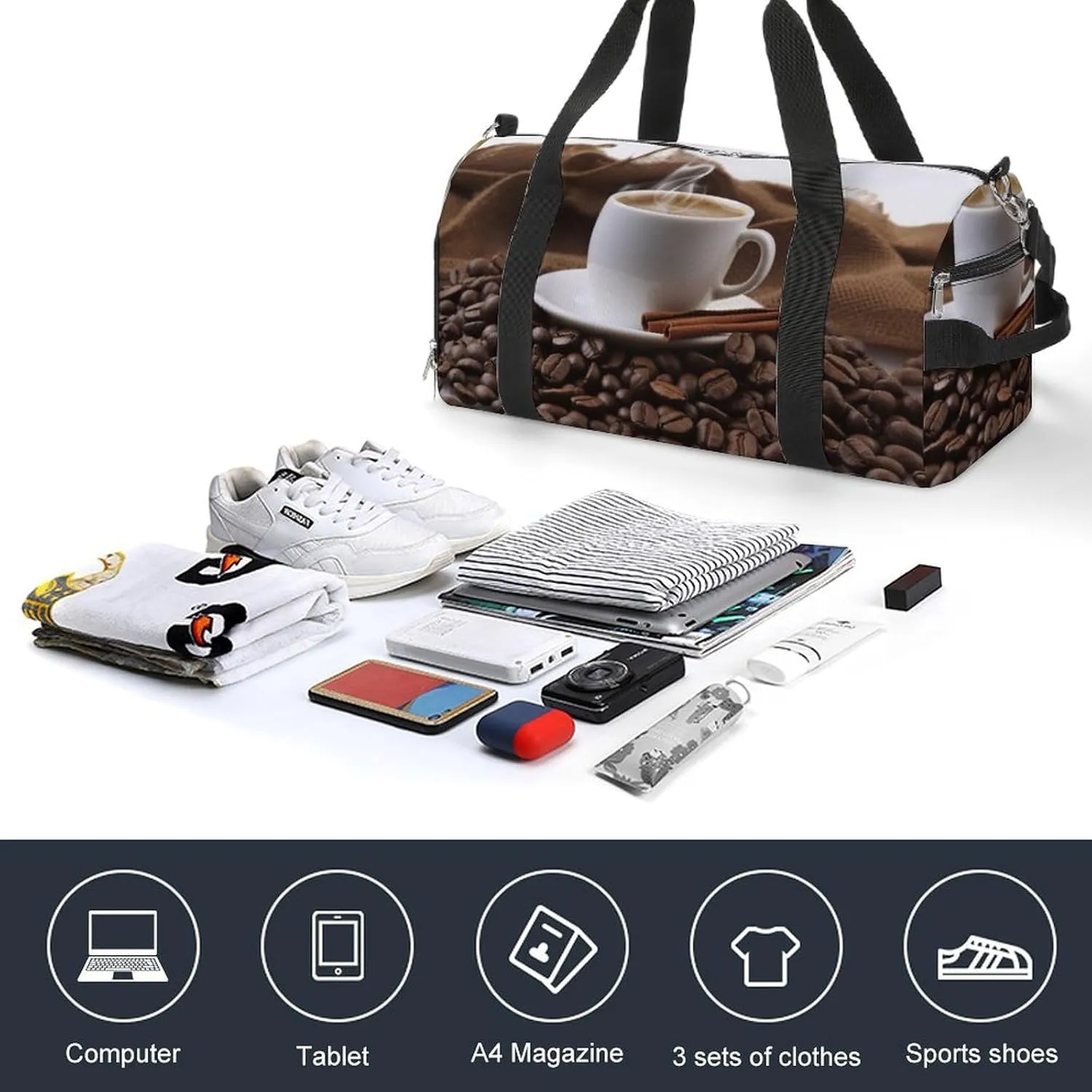 Gym Bags for Men Women Coffee Bean Duffle Bag Travel Overnight Bag with Shoe Compartment Tote Bags