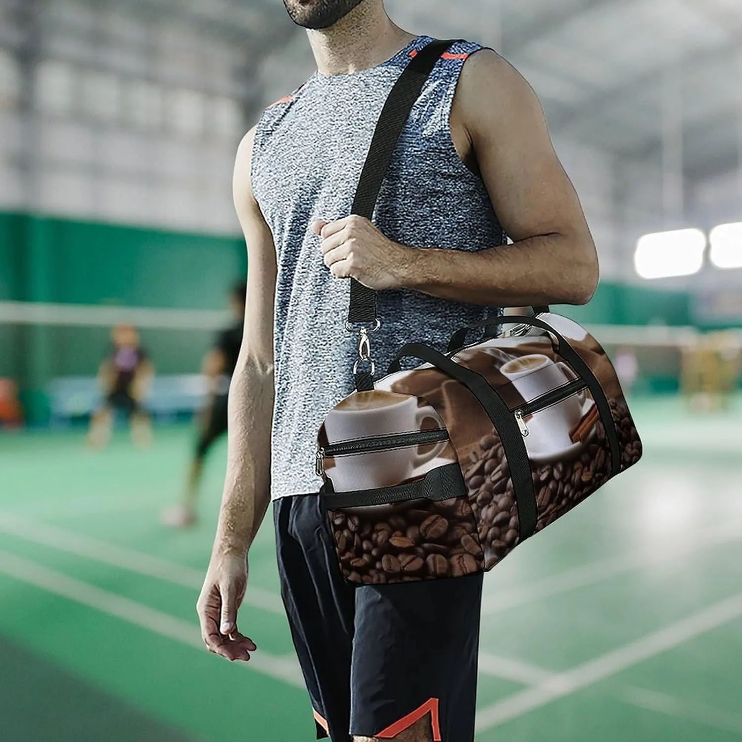 Gym Bags for Men Women Coffee Bean Duffle Bag Travel Overnight Bag with Shoe Compartment Tote Bags