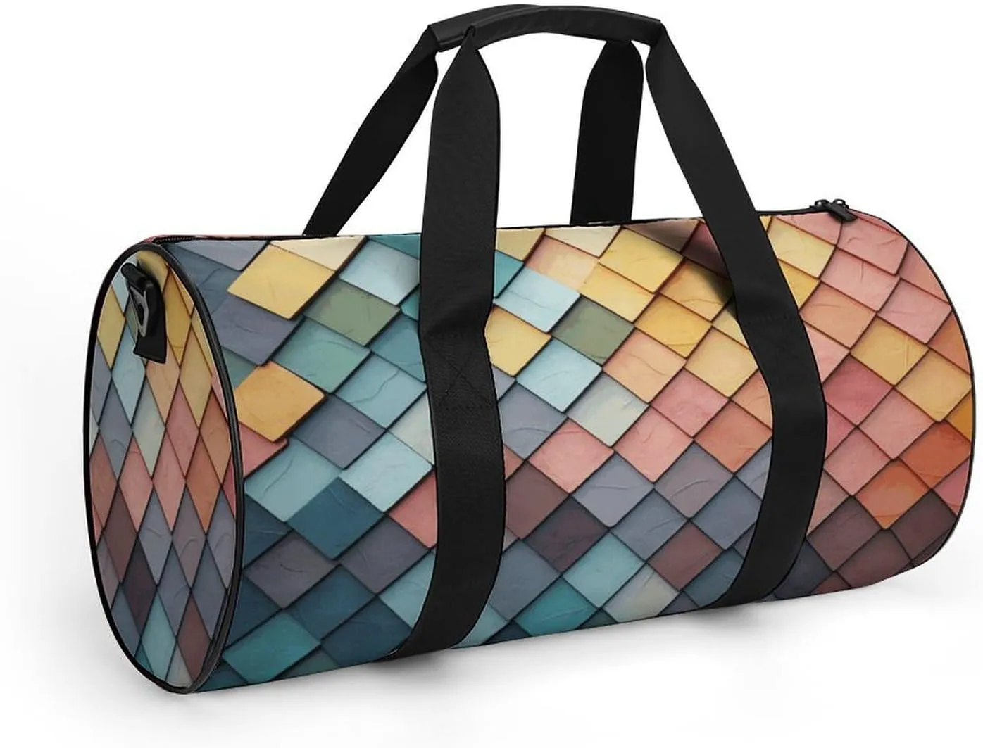 Gym Bags for Men Women Colorful Tiles Texture Pattern Duffle Bag Travel Overnight Bag with Shoe Compartment Tote Bags
