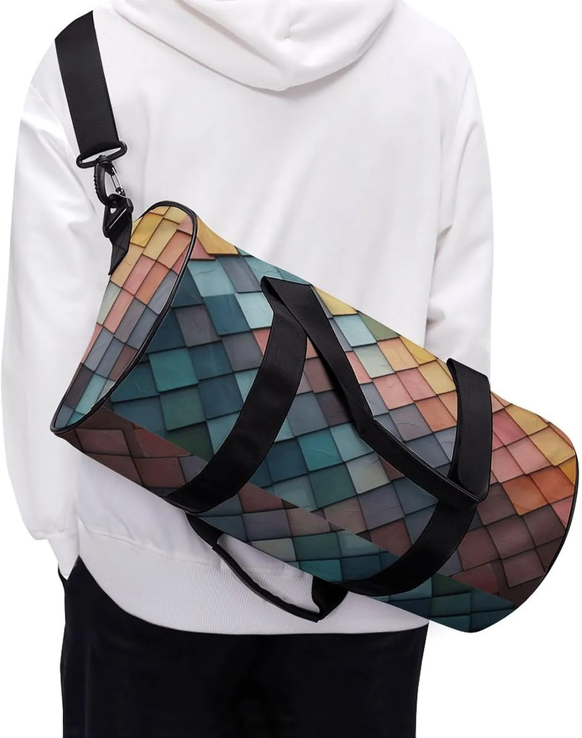 Gym Bags for Men Women Colorful Tiles Texture Pattern Duffle Bag Travel Overnight Bag with Shoe Compartment Tote Bags