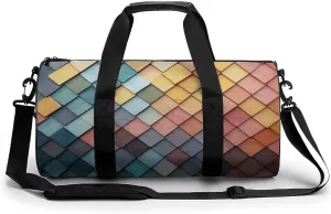 Gym Bags for Men Women Colorful Tiles Texture Pattern Duffle Bag Travel Overnight Bag with Shoe Compartment Tote Bags