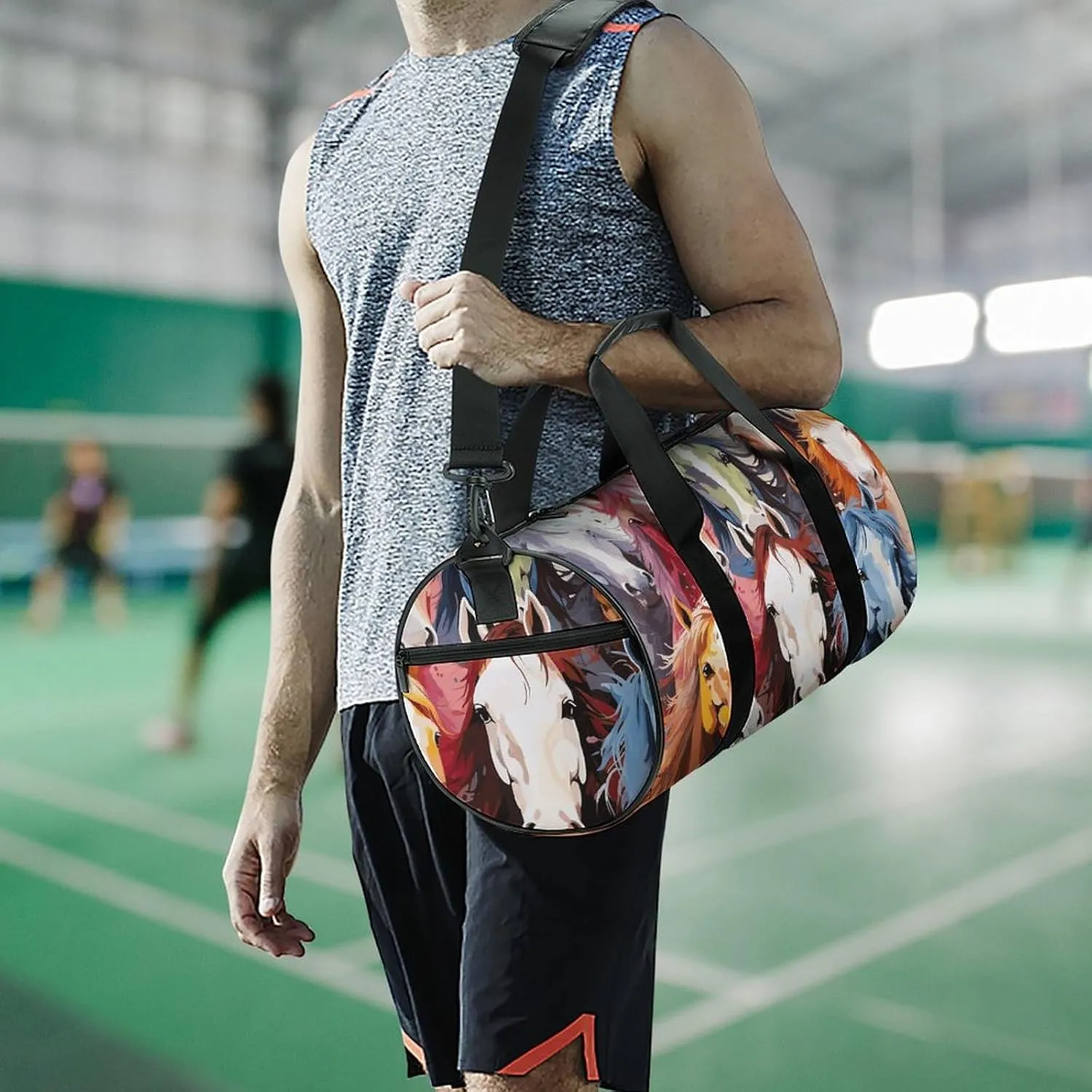 Gym Bags for Men Women Colourful Cartoon Horses Duffle Bag Travel Overnight Bag with Shoe Compartment Tote Bags