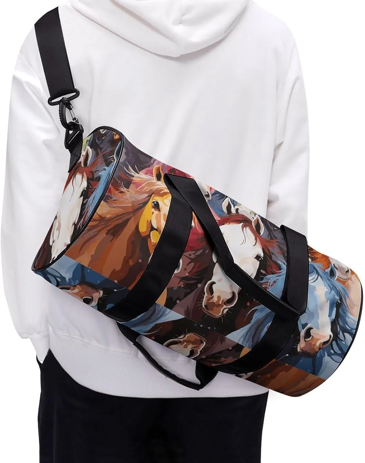 Gym Bags for Men Women Colourful Cartoon Horses Duffle Bag Travel Overnight Bag with Shoe Compartment Tote Bags