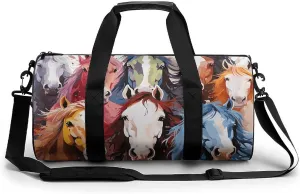 Gym Bags for Men Women Colourful Cartoon Horses Duffle Bag Travel Overnight Bag with Shoe Compartment Tote Bags