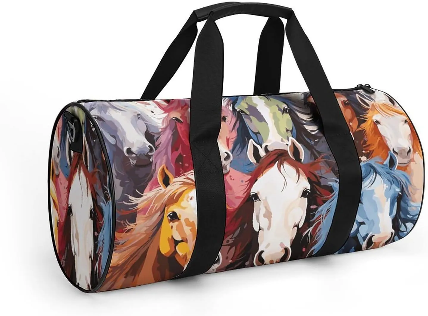 Gym Bags for Men Women Colourful Cartoon Horses Duffle Bag Travel Overnight Bag with Shoe Compartment Tote Bags