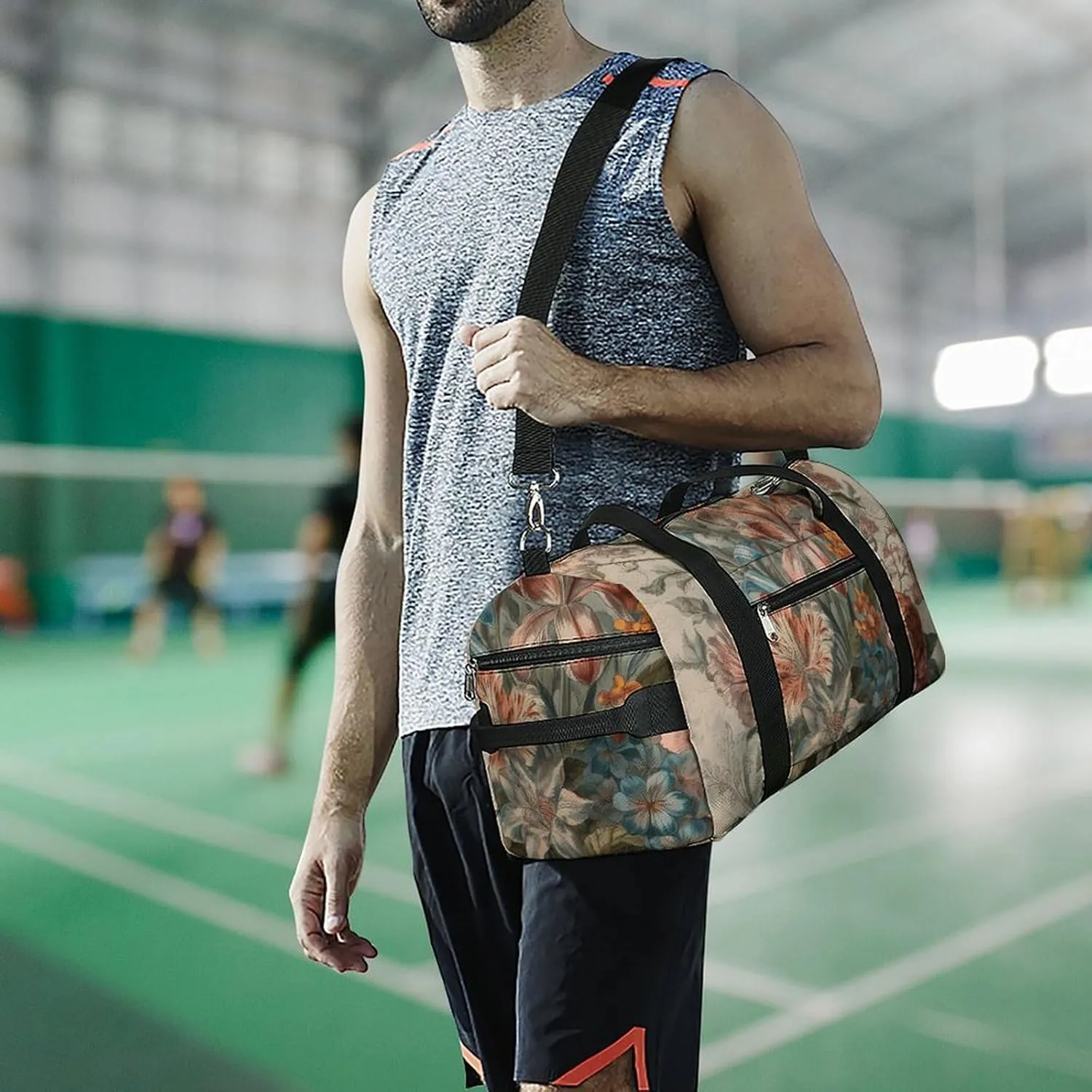 Gym Bags for Men Women Decorative Flowers Duffle Bag Travel Overnight Bag with Shoe Compartment Tote Bags