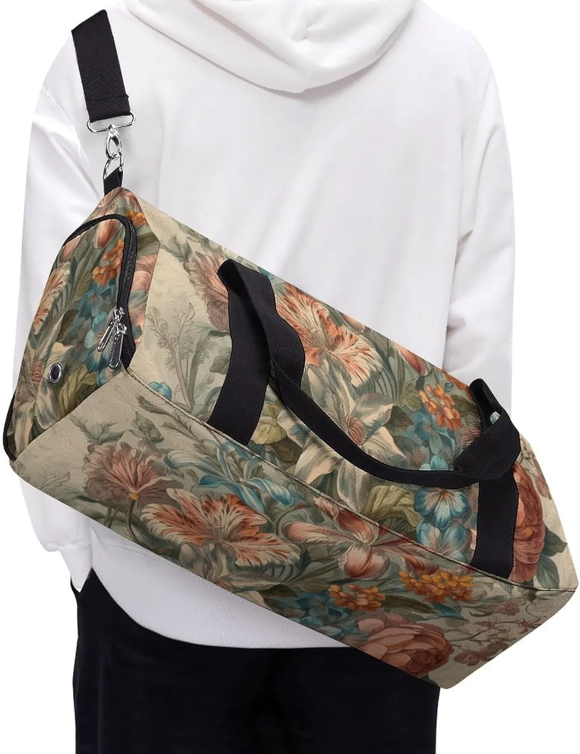 Gym Bags for Men Women Decorative Flowers Duffle Bag Travel Overnight Bag with Shoe Compartment Tote Bags