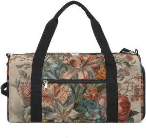 Gym Bags for Men Women Decorative Flowers Duffle Bag Travel Overnight Bag with Shoe Compartment Tote Bags