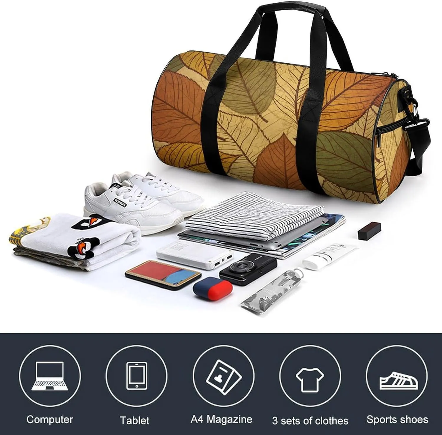 Gym Bags for Men Women Different Color Leaves Duffle Bag Travel Overnight Bag with Shoe Compartment Tote Bags