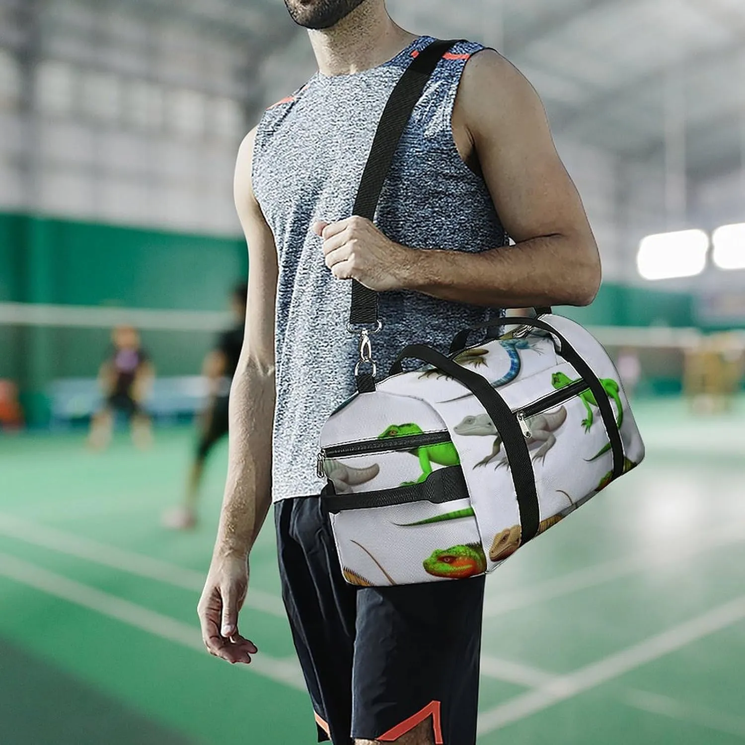 Gym Bags for Men Women Different Types of Lizard Duffle Bag Travel Overnight Bag with Shoe Compartment Tote Bags