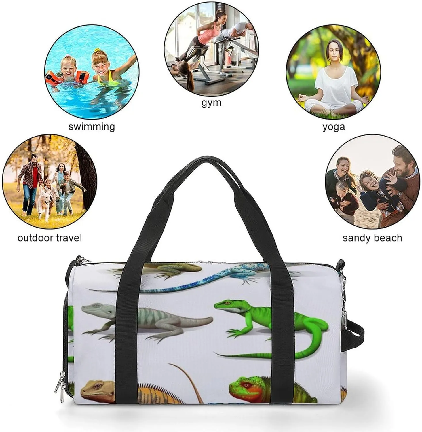 Gym Bags for Men Women Different Types of Lizard Duffle Bag Travel Overnight Bag with Shoe Compartment Tote Bags