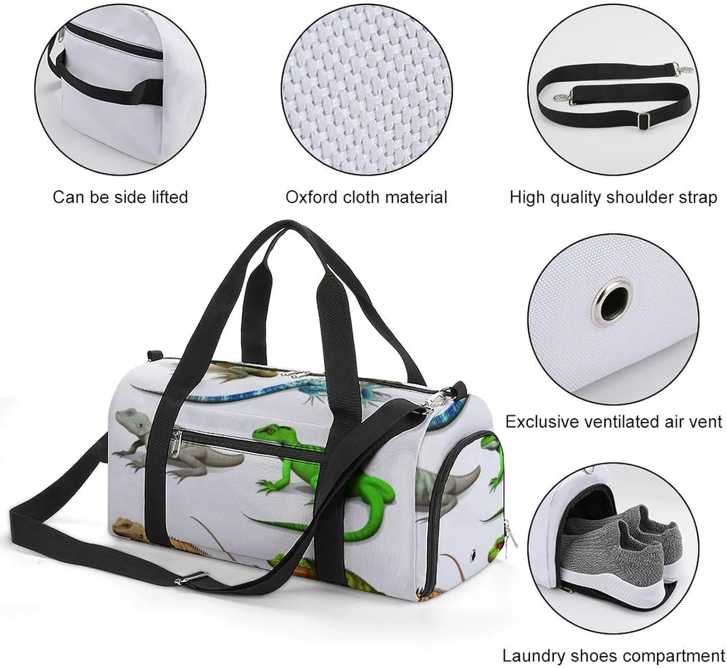 Gym Bags for Men Women Different Types of Lizard Duffle Bag Travel Overnight Bag with Shoe Compartment Tote Bags