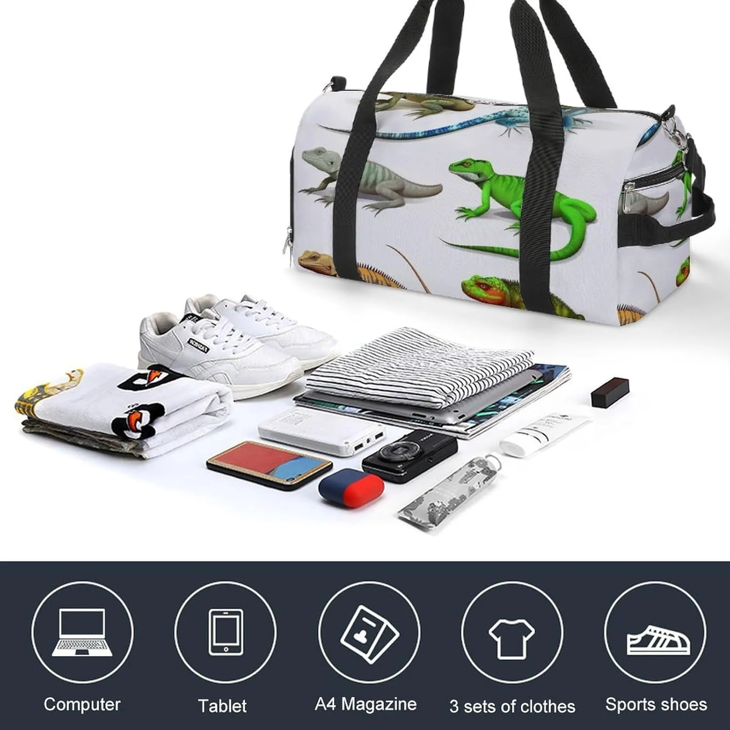 Gym Bags for Men Women Different Types of Lizard Duffle Bag Travel Overnight Bag with Shoe Compartment Tote Bags