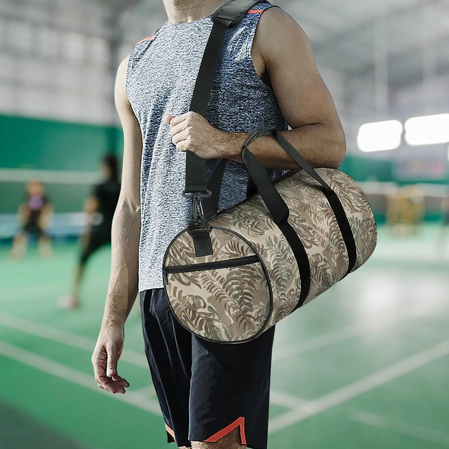 Gym Bags for Men Women Fern Pattern Duffle Bag Travel Overnight Bag with Shoe Compartment Tote Bags