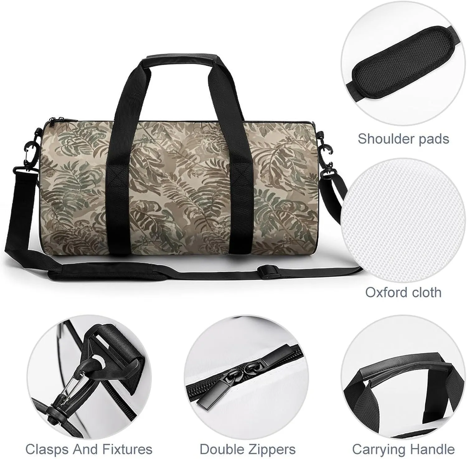 Gym Bags for Men Women Fern Pattern Duffle Bag Travel Overnight Bag with Shoe Compartment Tote Bags