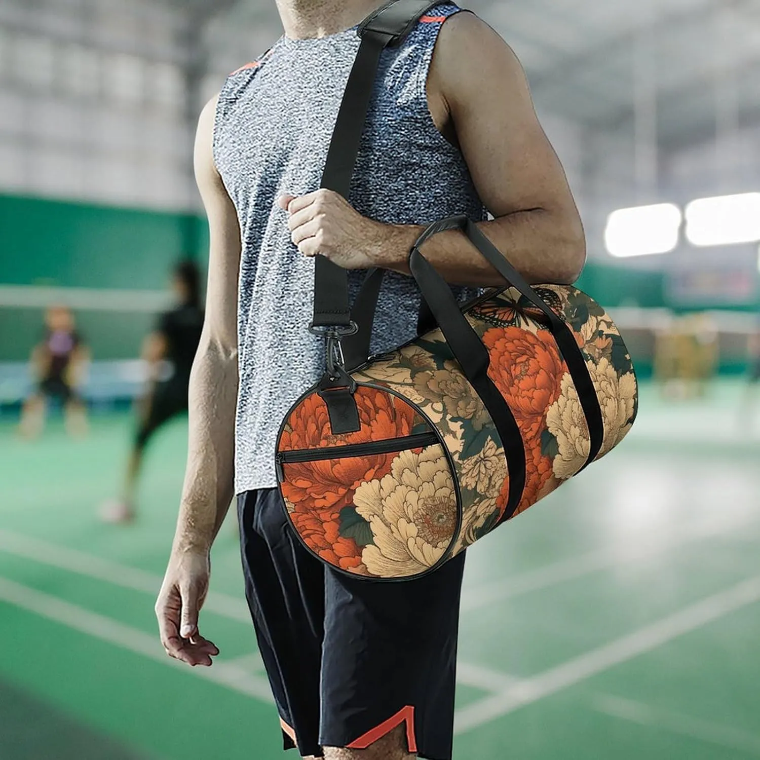 Gym Bags for Men Women Flowers And Butterflies Duffle Bag Travel Overnight Bag with Shoe Compartment Tote Bags