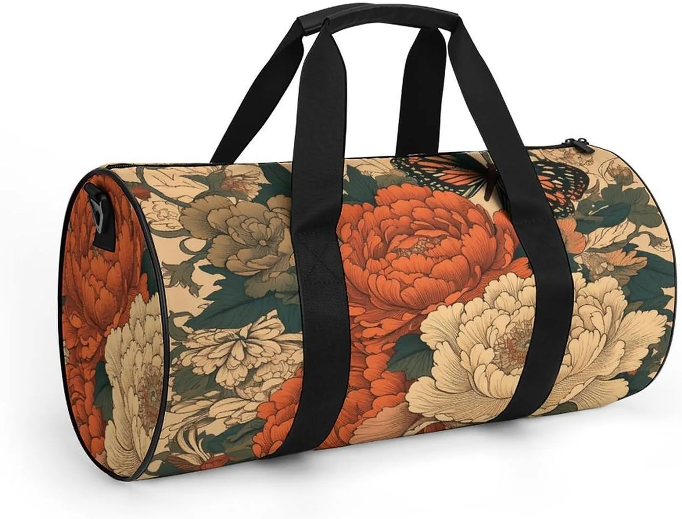 Gym Bags for Men Women Flowers And Butterflies Duffle Bag Travel Overnight Bag with Shoe Compartment Tote Bags