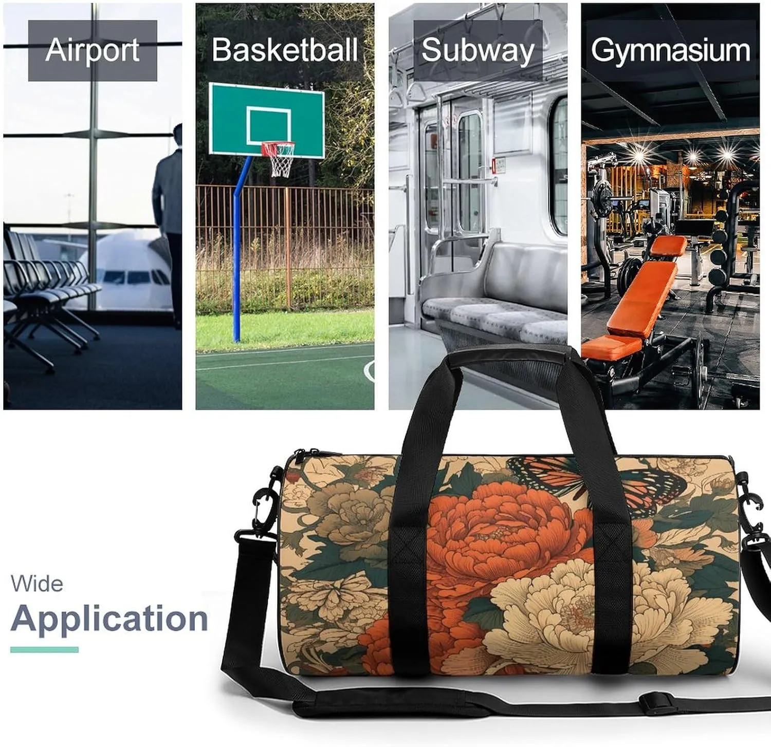 Gym Bags for Men Women Flowers And Butterflies Duffle Bag Travel Overnight Bag with Shoe Compartment Tote Bags