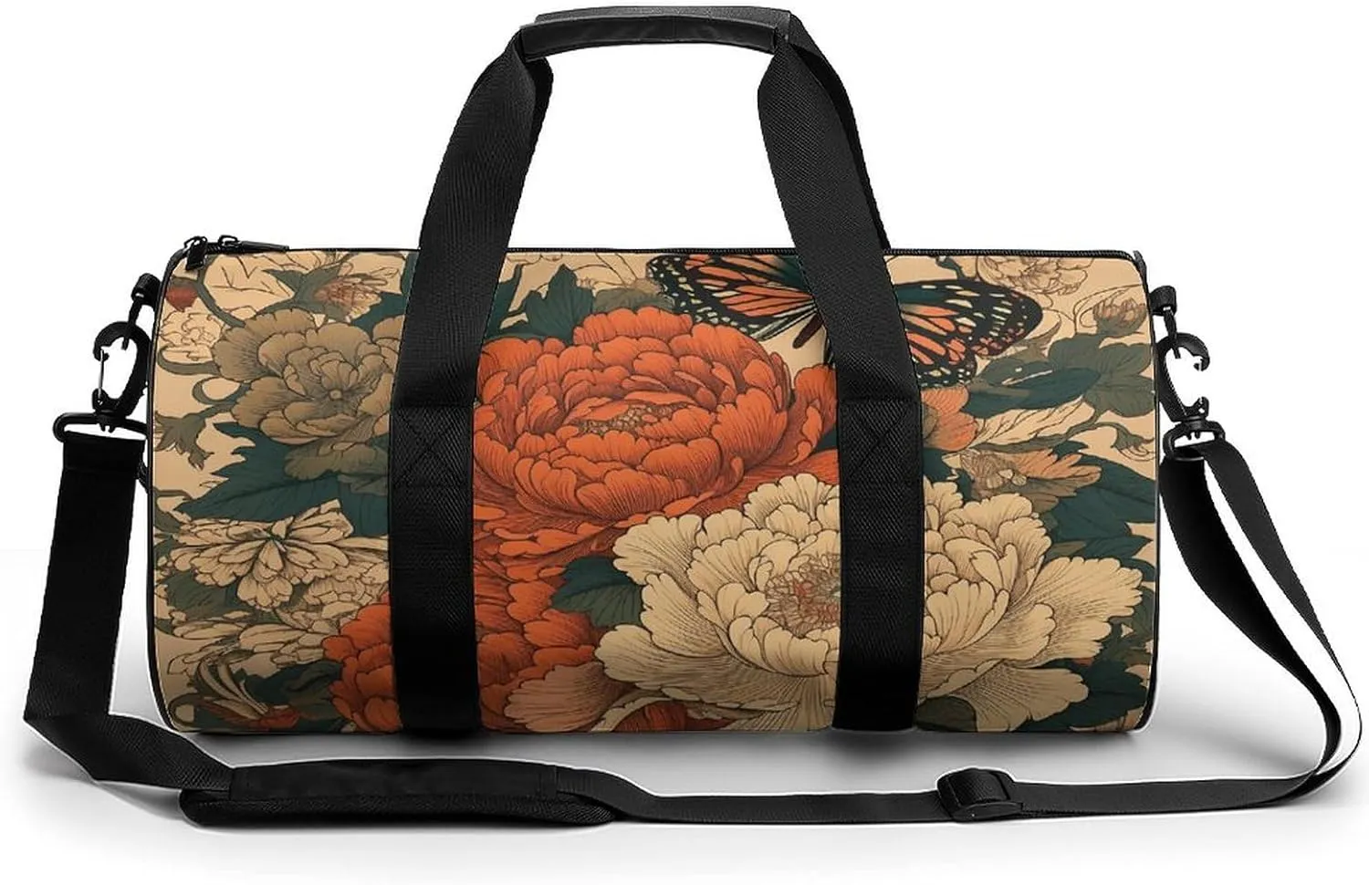 Gym Bags for Men Women Flowers And Butterflies Duffle Bag Travel Overnight Bag with Shoe Compartment Tote Bags