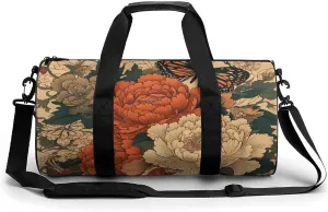Gym Bags for Men Women Flowers And Butterflies Duffle Bag Travel Overnight Bag with Shoe Compartment Tote Bags