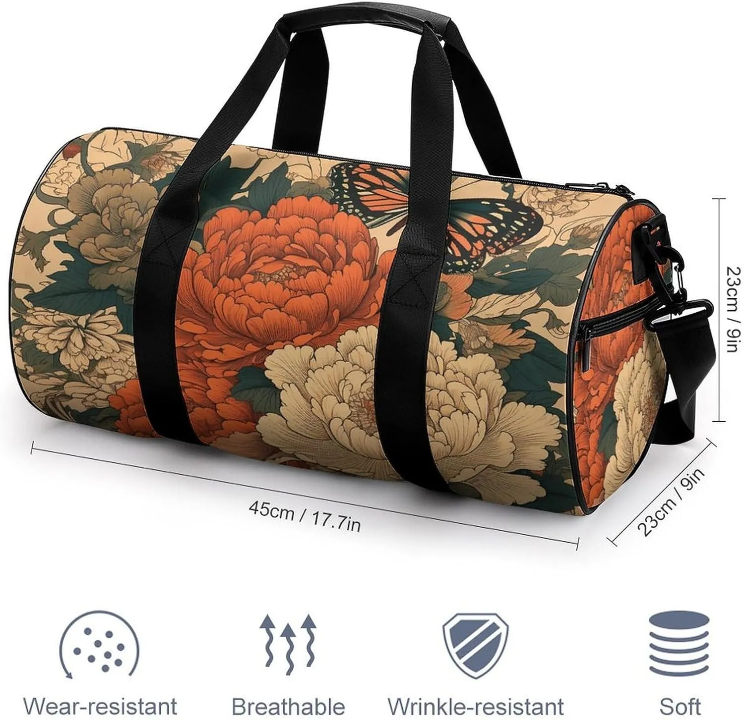 Gym Bags for Men Women Flowers And Butterflies Duffle Bag Travel Overnight Bag with Shoe Compartment Tote Bags