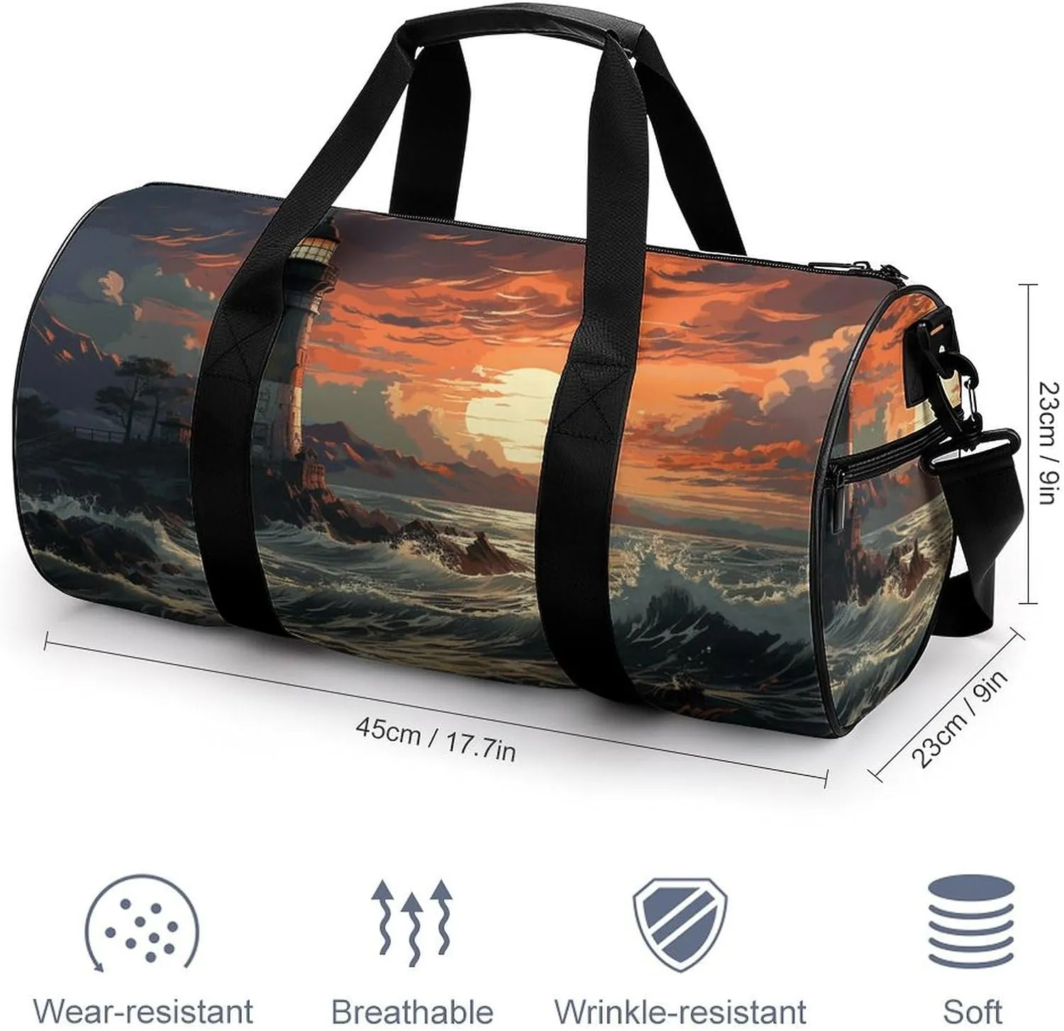 Gym Bags for Men Women Lighthouse Duffle Bag Travel Overnight Bag with Shoe Compartment Tote Bags