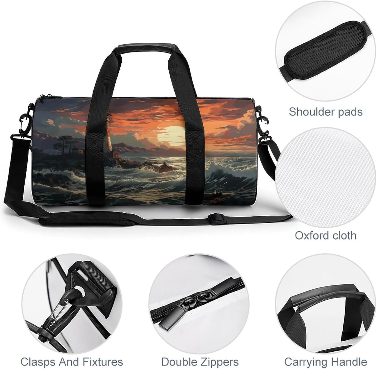 Gym Bags for Men Women Lighthouse Duffle Bag Travel Overnight Bag with Shoe Compartment Tote Bags