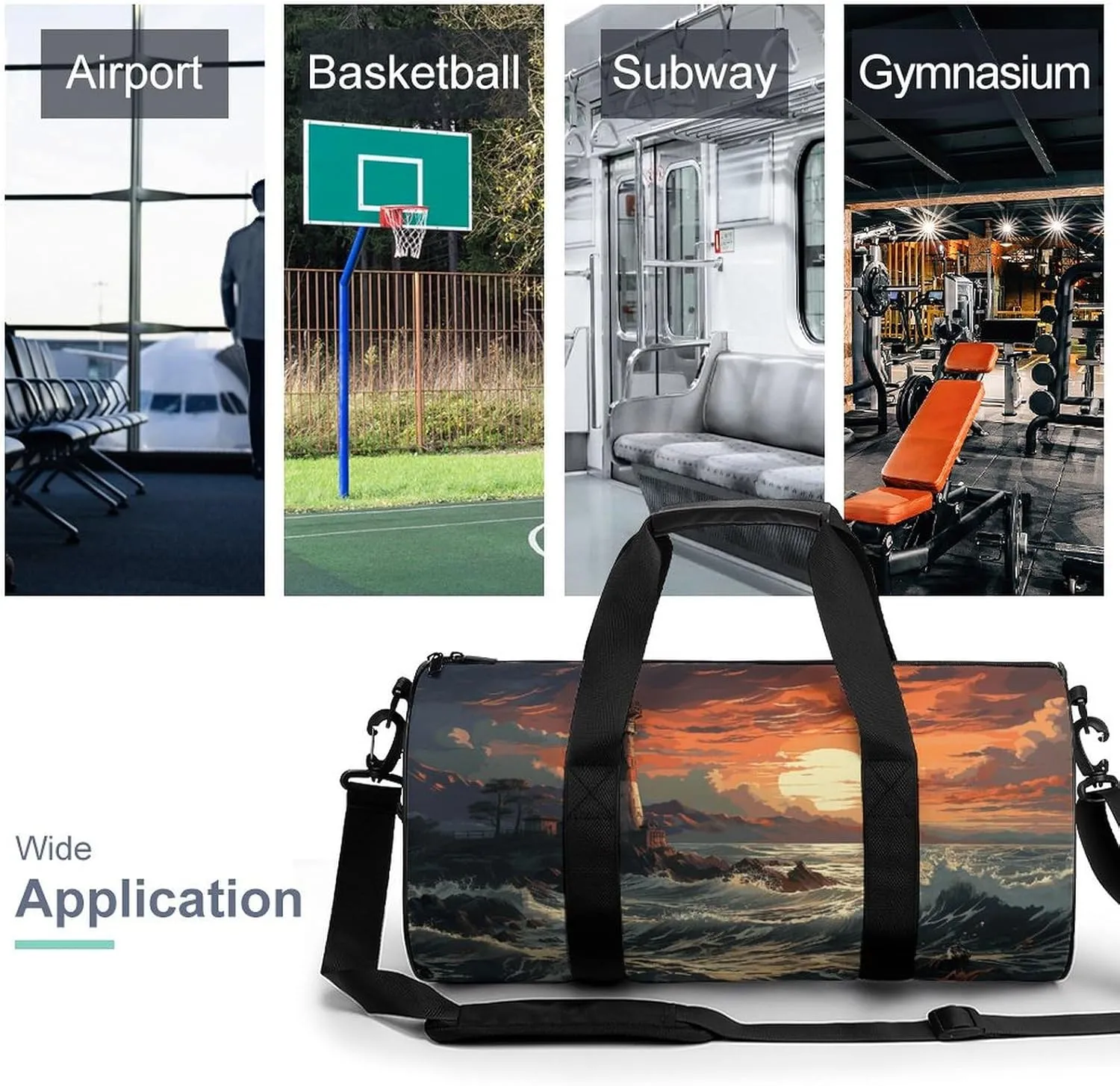 Gym Bags for Men Women Lighthouse Duffle Bag Travel Overnight Bag with Shoe Compartment Tote Bags