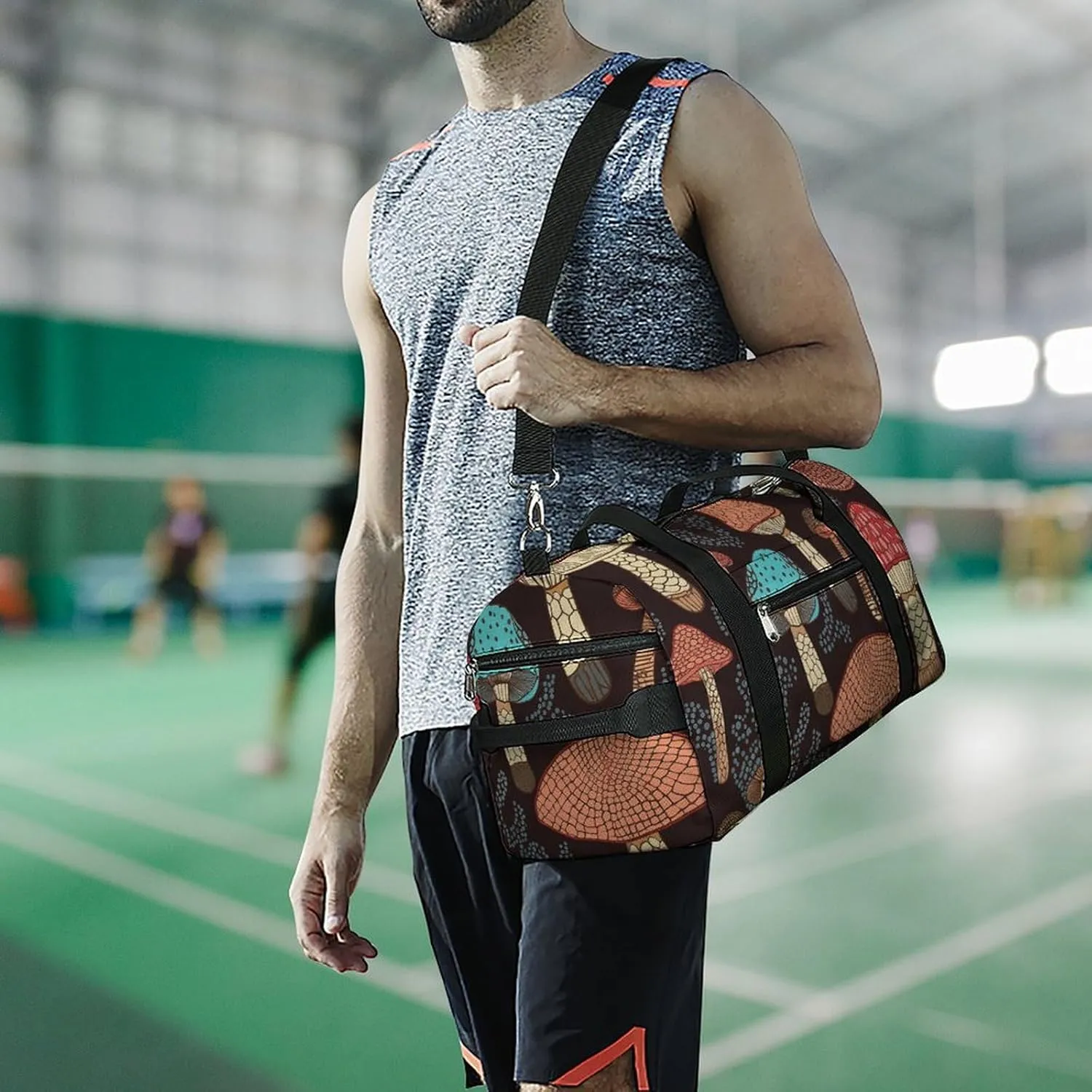 Gym Bags for Men Women Mushroom Duffle Bag Travel Overnight Bag with Shoe Compartment Tote Bags