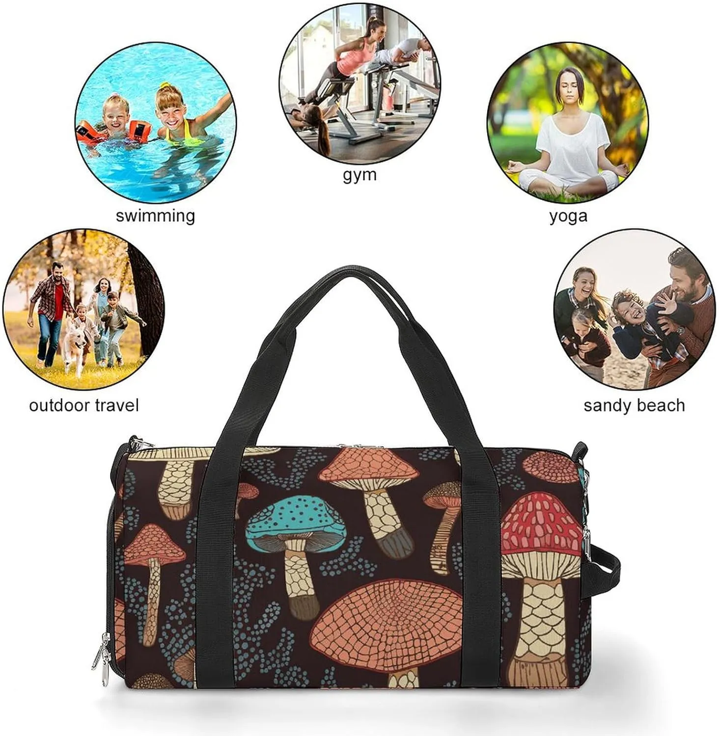 Gym Bags for Men Women Mushroom Duffle Bag Travel Overnight Bag with Shoe Compartment Tote Bags