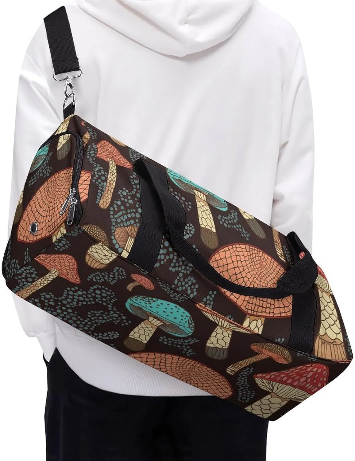 Gym Bags for Men Women Mushroom Duffle Bag Travel Overnight Bag with Shoe Compartment Tote Bags