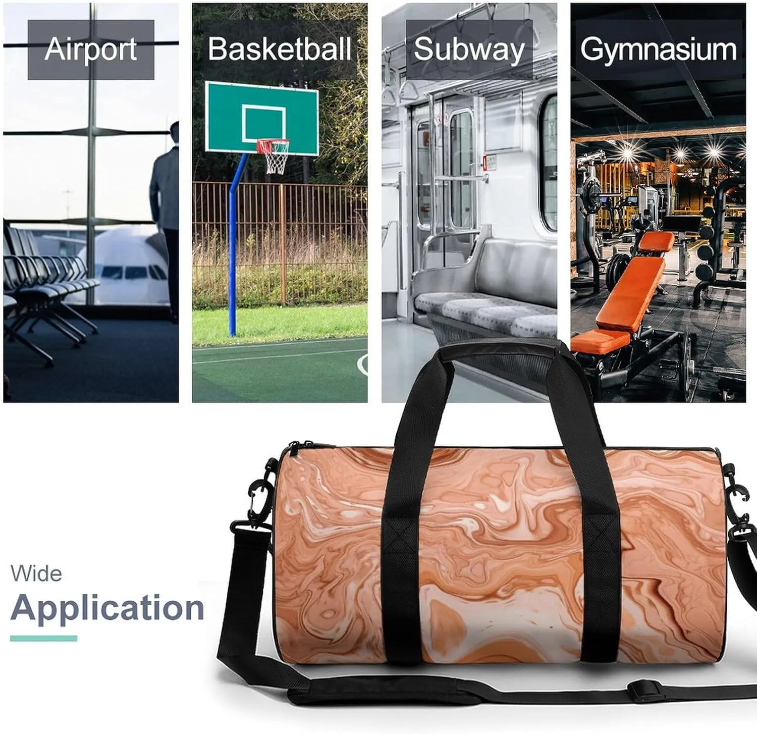 Gym Bags for Men Women Orange Fluid Lines Duffle Bag Travel Overnight Bag with Shoe Compartment Tote Bags
