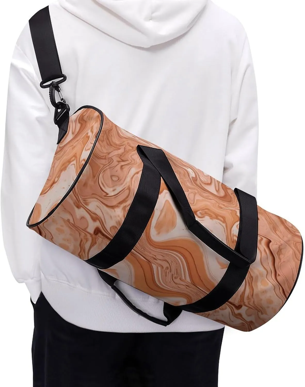 Gym Bags for Men Women Orange Fluid Lines Duffle Bag Travel Overnight Bag with Shoe Compartment Tote Bags