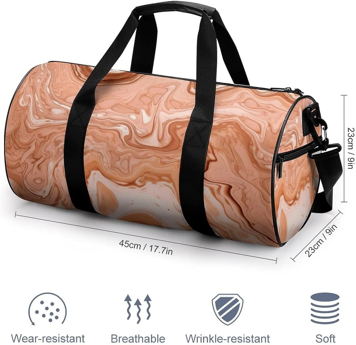 Gym Bags for Men Women Orange Fluid Lines Duffle Bag Travel Overnight Bag with Shoe Compartment Tote Bags