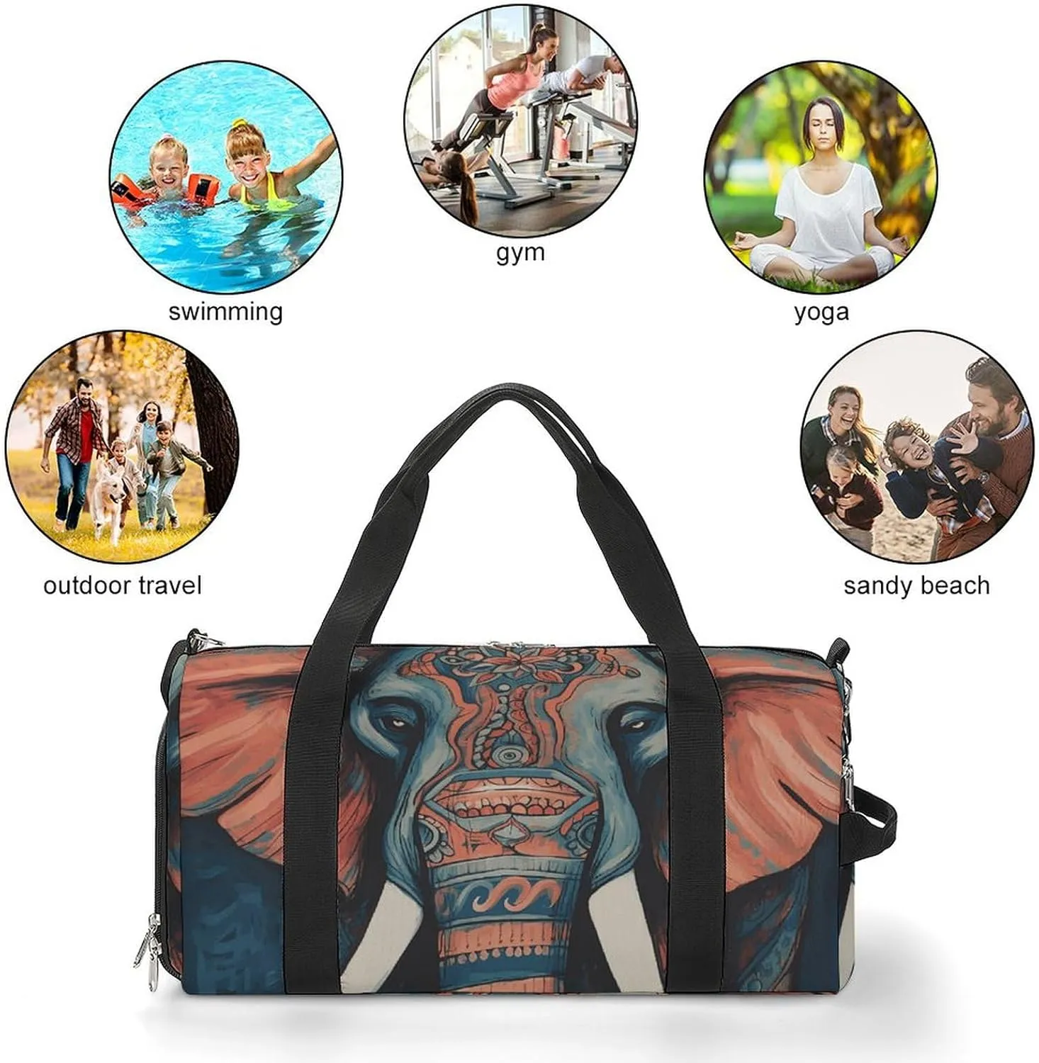 Gym Bags Small Abstract Elephant Duffel Bag Overnight Bag with Shoe Compartment Carryon Bag for Men Women