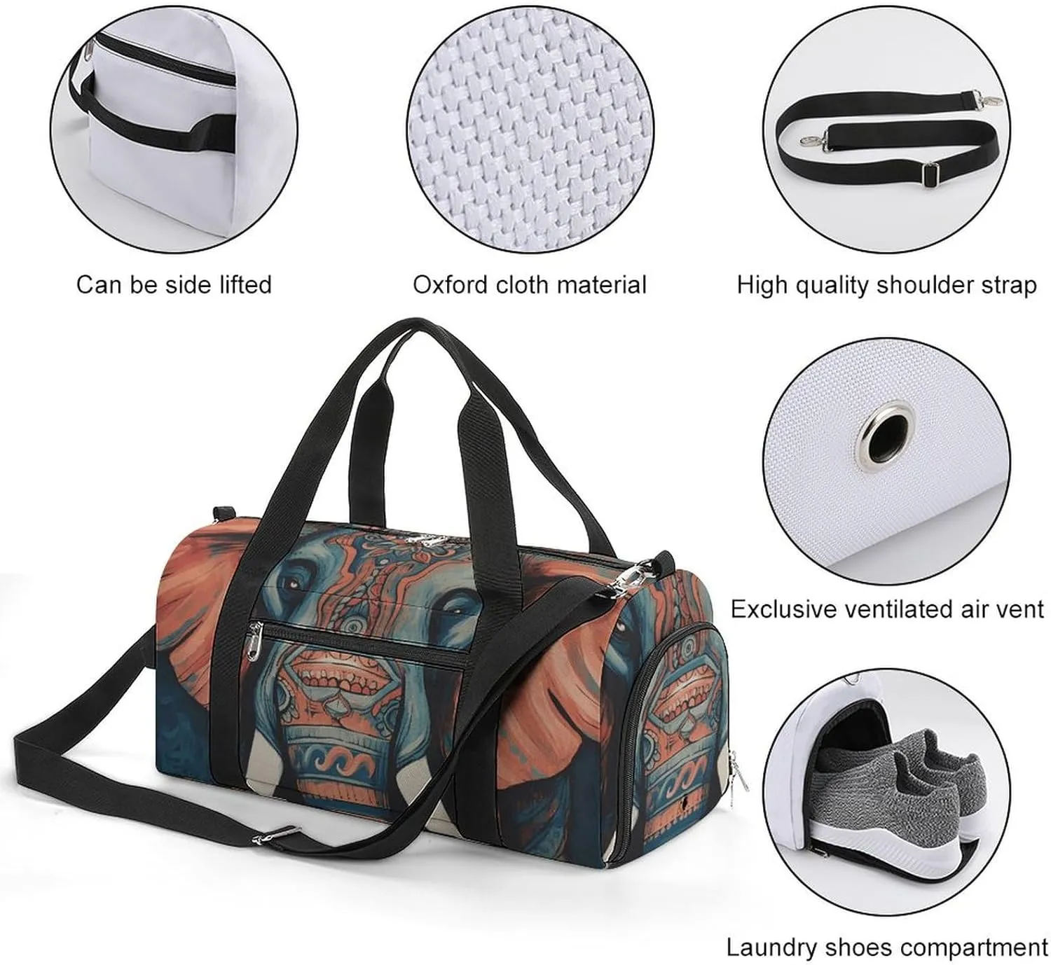 Gym Bags Small Abstract Elephant Duffel Bag Overnight Bag with Shoe Compartment Carryon Bag for Men Women