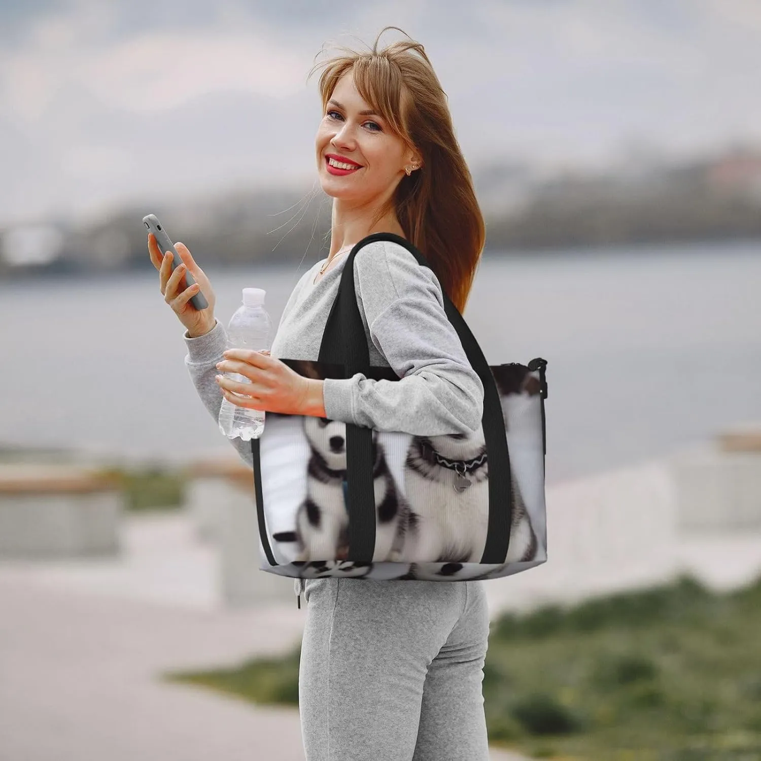 Gym Bags Small Adorable Huskies Duffel Bag Overnight Bag with Shoe Compartment Carryon Bag for Men Women