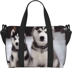 Gym Bags Small Adorable Huskies Duffel Bag Overnight Bag with Shoe Compartment Carryon Bag for Men Women