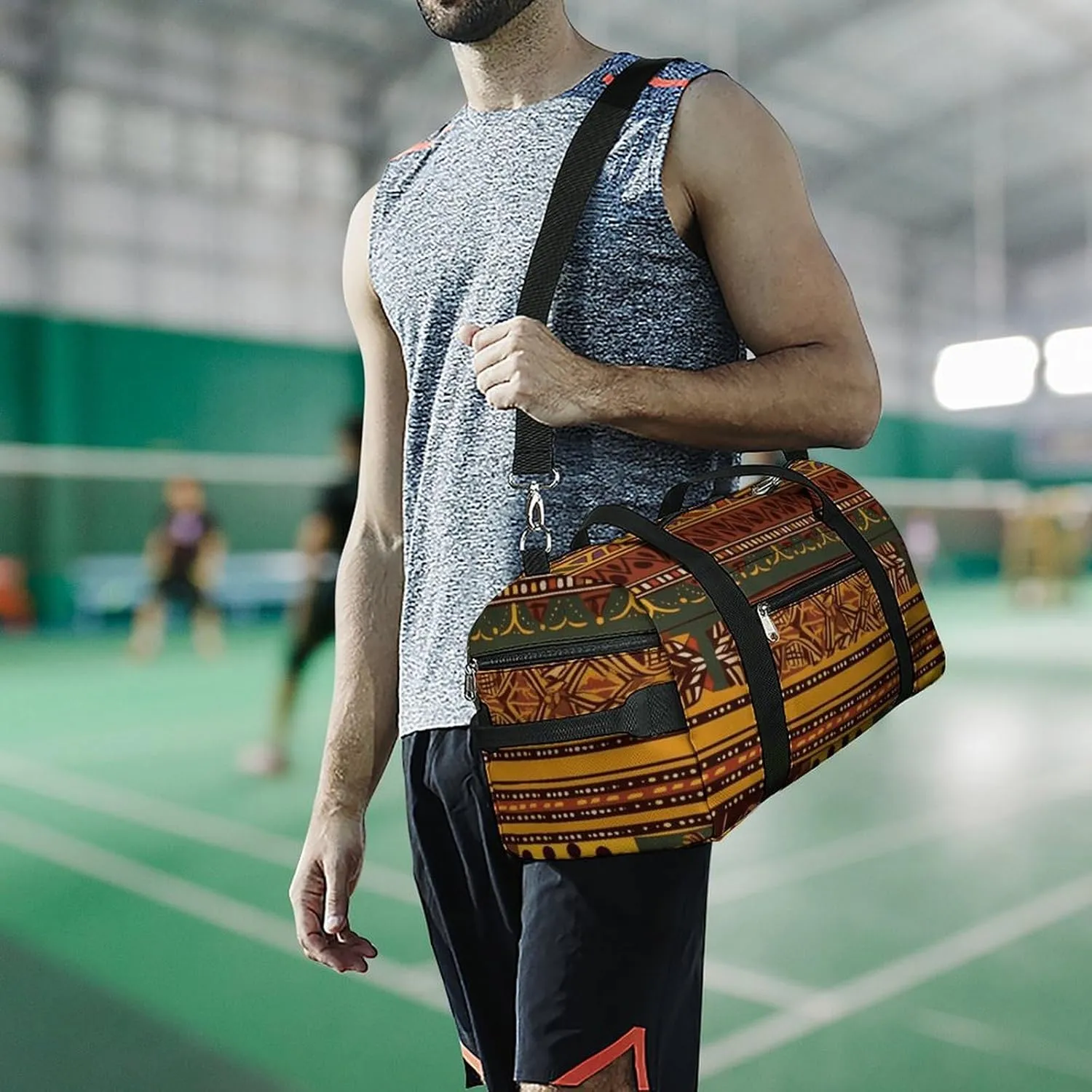 Gym Bags Small African National Patterns Duffel Bag Overnight Bag with Shoe Compartment Carryon Bag for Men Women