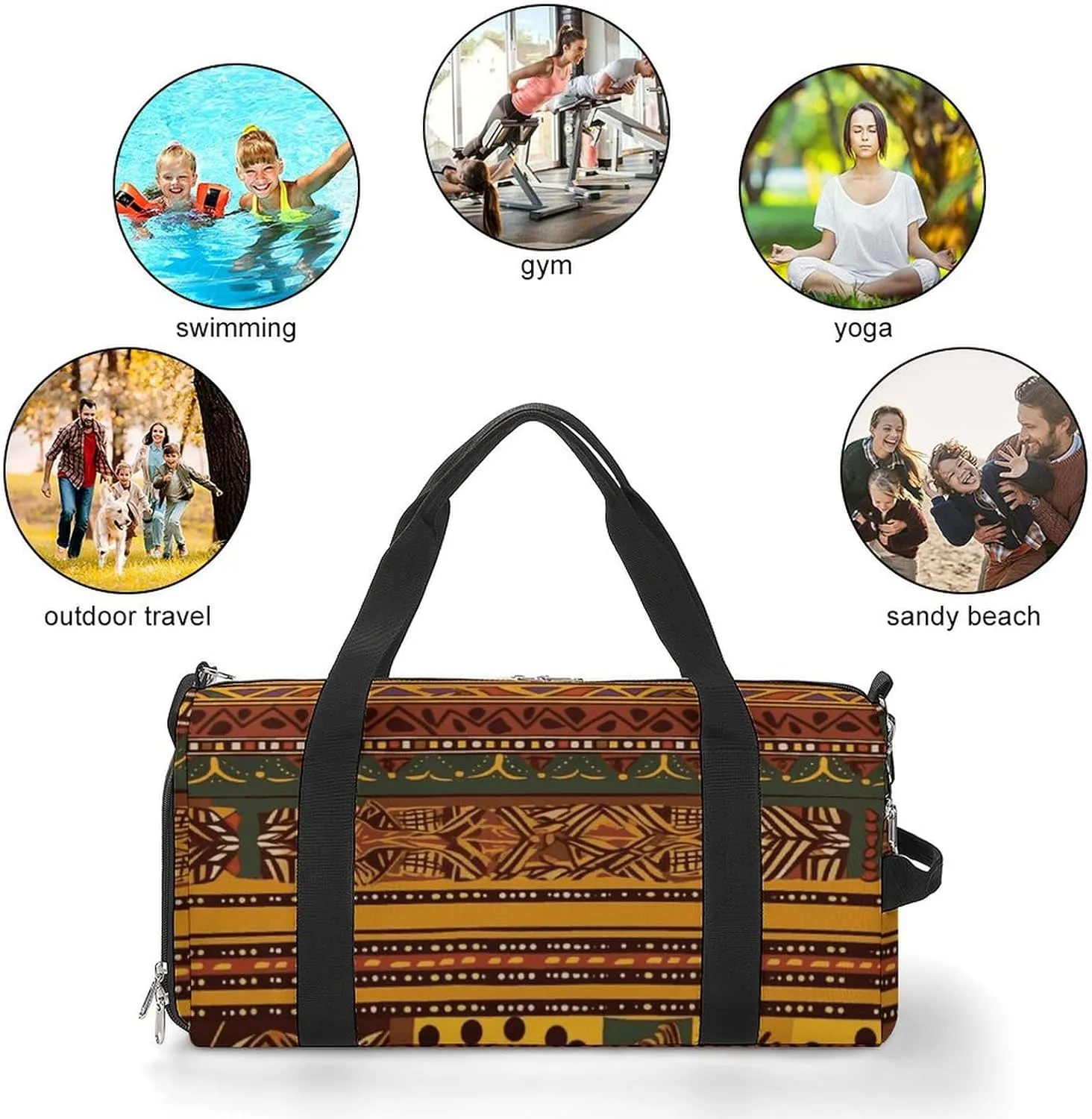 Gym Bags Small African National Patterns Duffel Bag Overnight Bag with Shoe Compartment Carryon Bag for Men Women