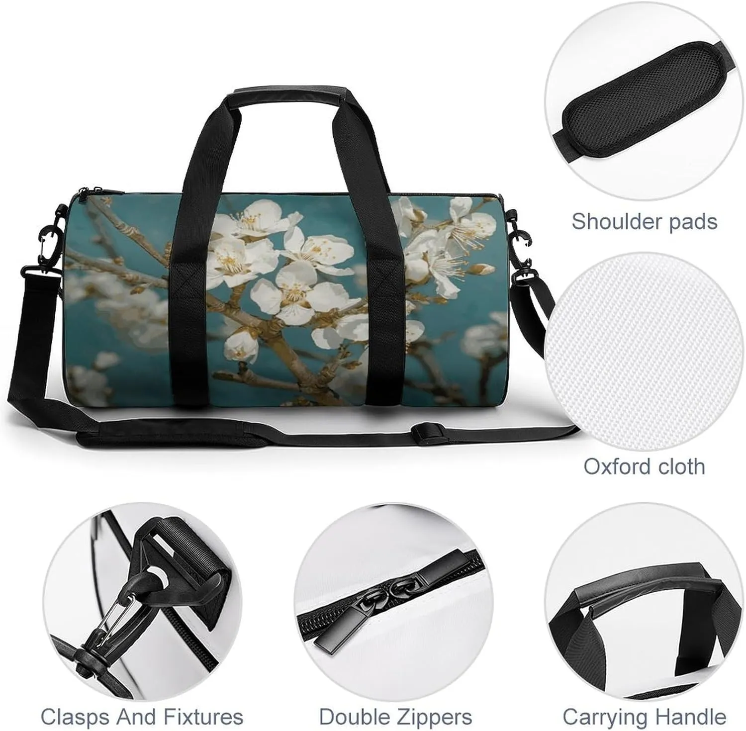 Gym Bags Small Almond Blossom Duffel Bag Overnight Bag with Shoe Compartment Carryon Bag for Men Women