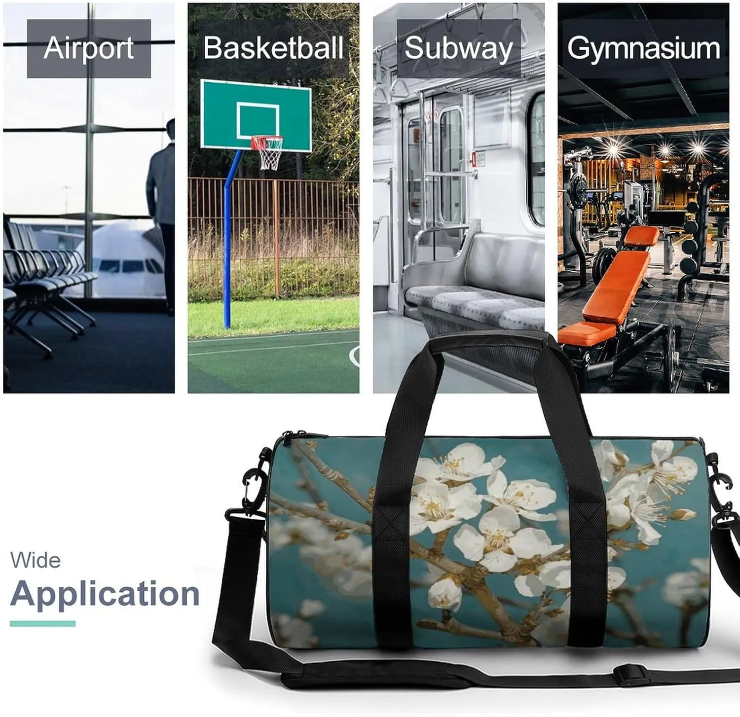 Gym Bags Small Almond Blossom Duffel Bag Overnight Bag with Shoe Compartment Carryon Bag for Men Women