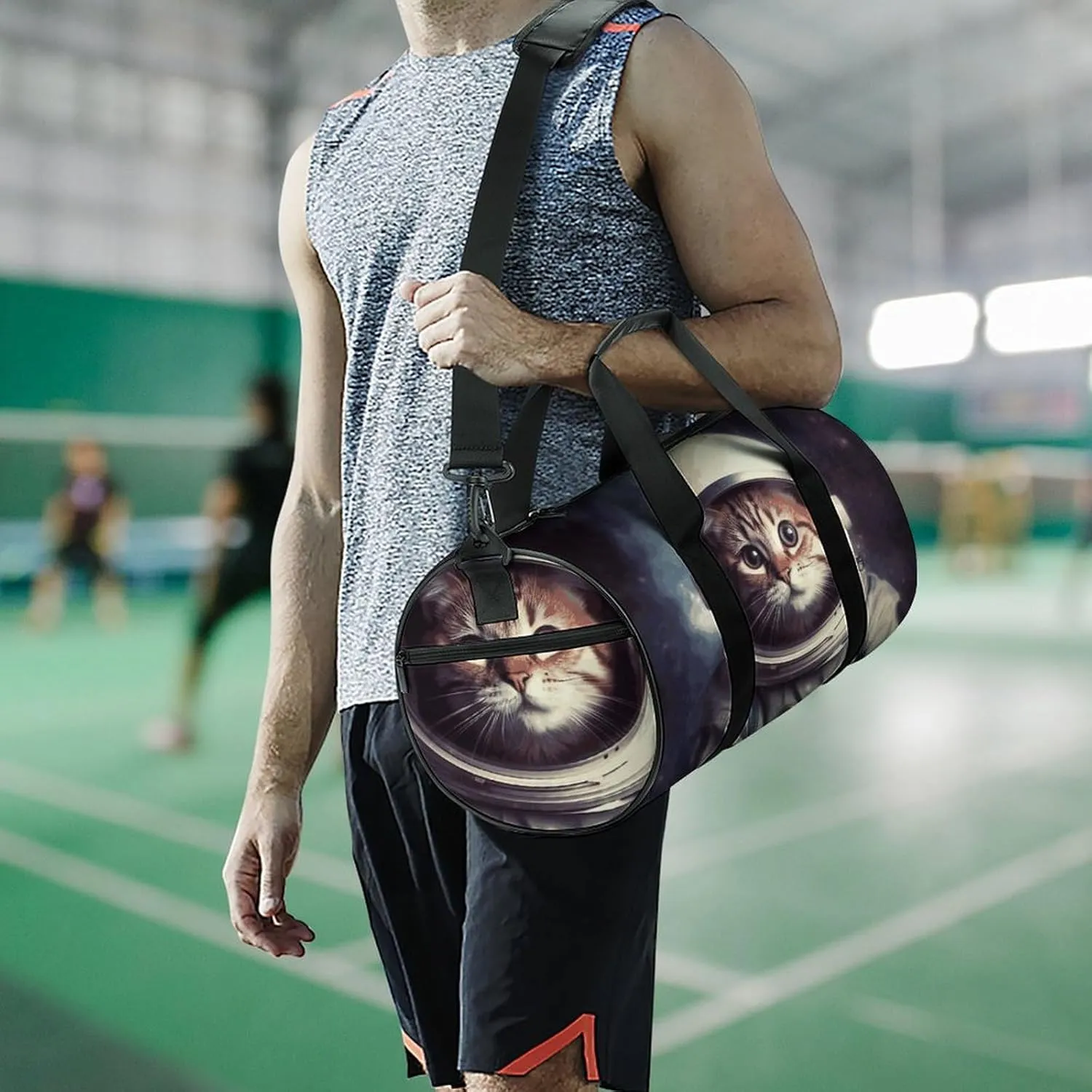 Gym Bags Small Animal Cat Astronaut Duffel Bag Overnight Bag with Shoe Compartment Carryon Bag for Men Women