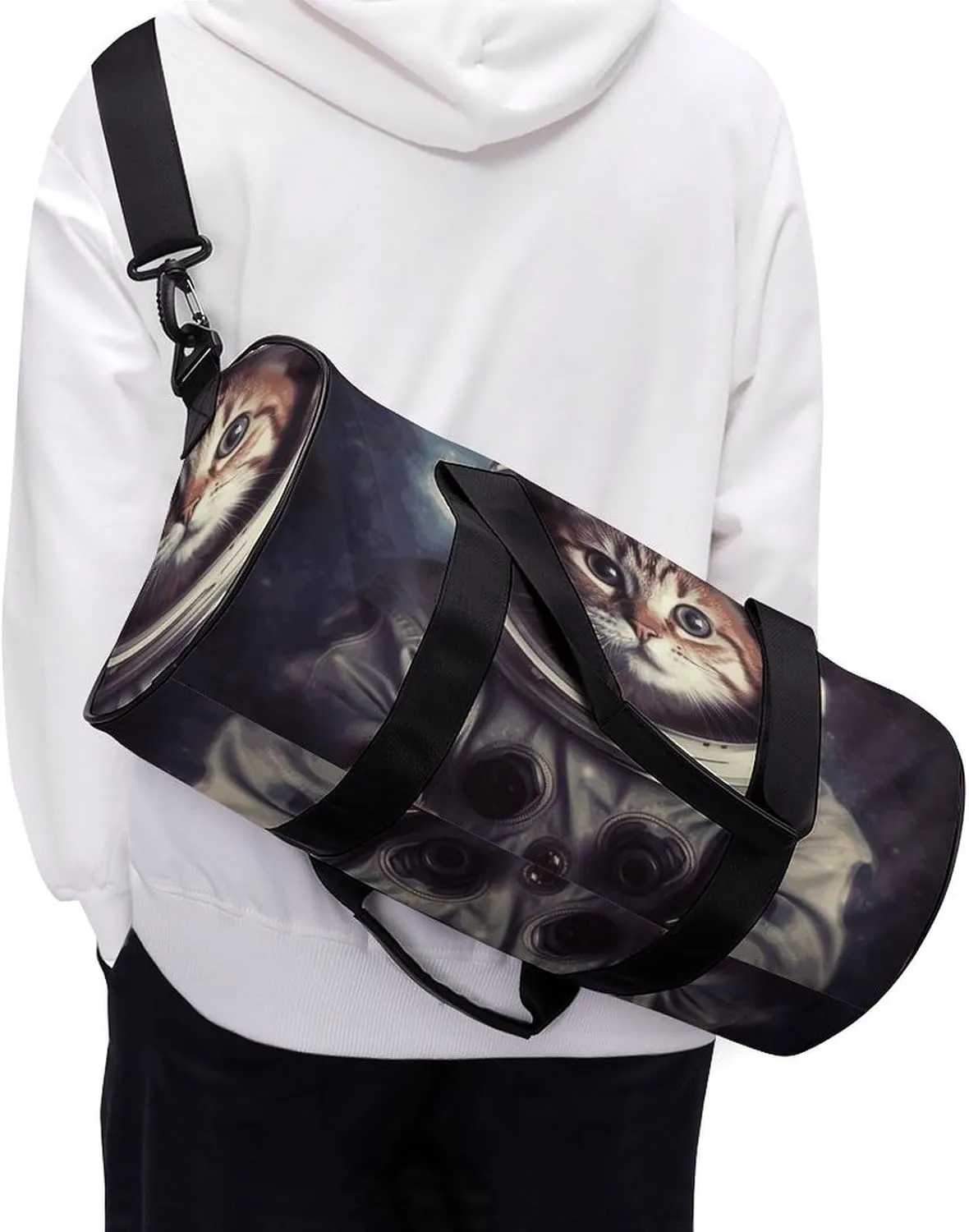 Gym Bags Small Animal Cat Astronaut Duffel Bag Overnight Bag with Shoe Compartment Carryon Bag for Men Women